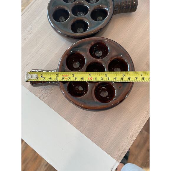 Vintage Escargot Brown Pottery baking dish Taiwan set of 2 - Picture 2 of 5
